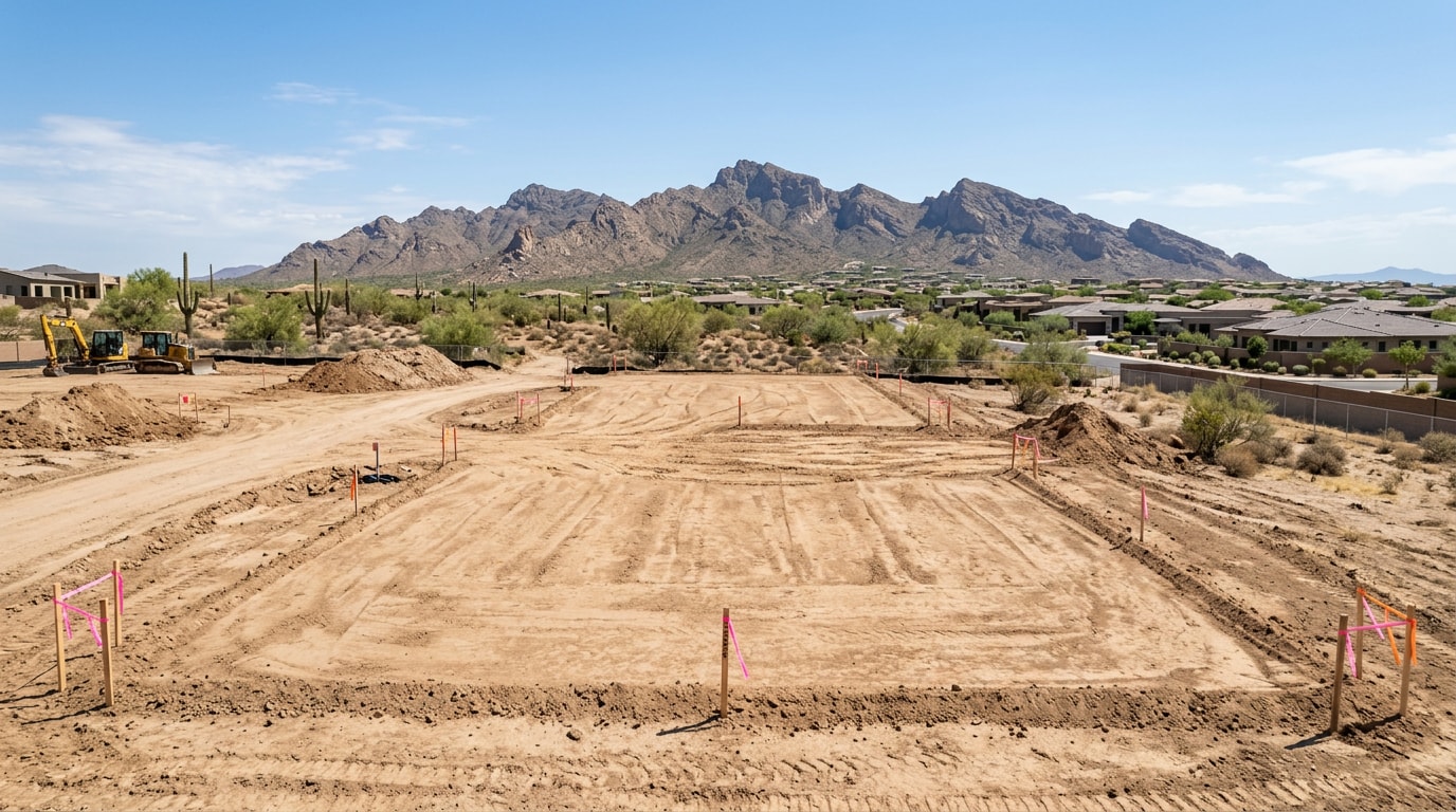 Graded building pad on a civil engineering project site in North Las Vegas, NV