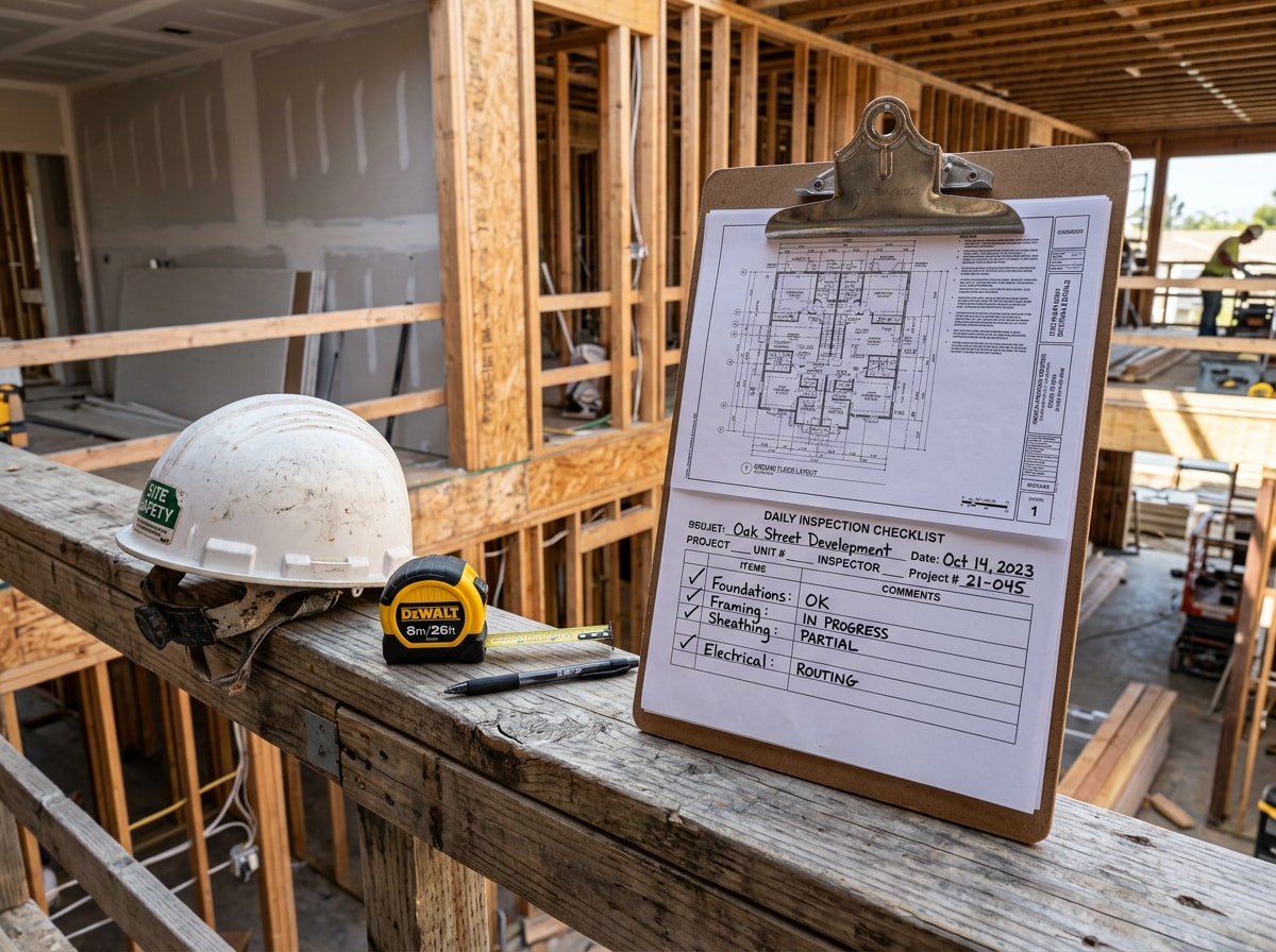Clerk of the works conducting a site walkthrough and quality inspection on a Clark County construction project