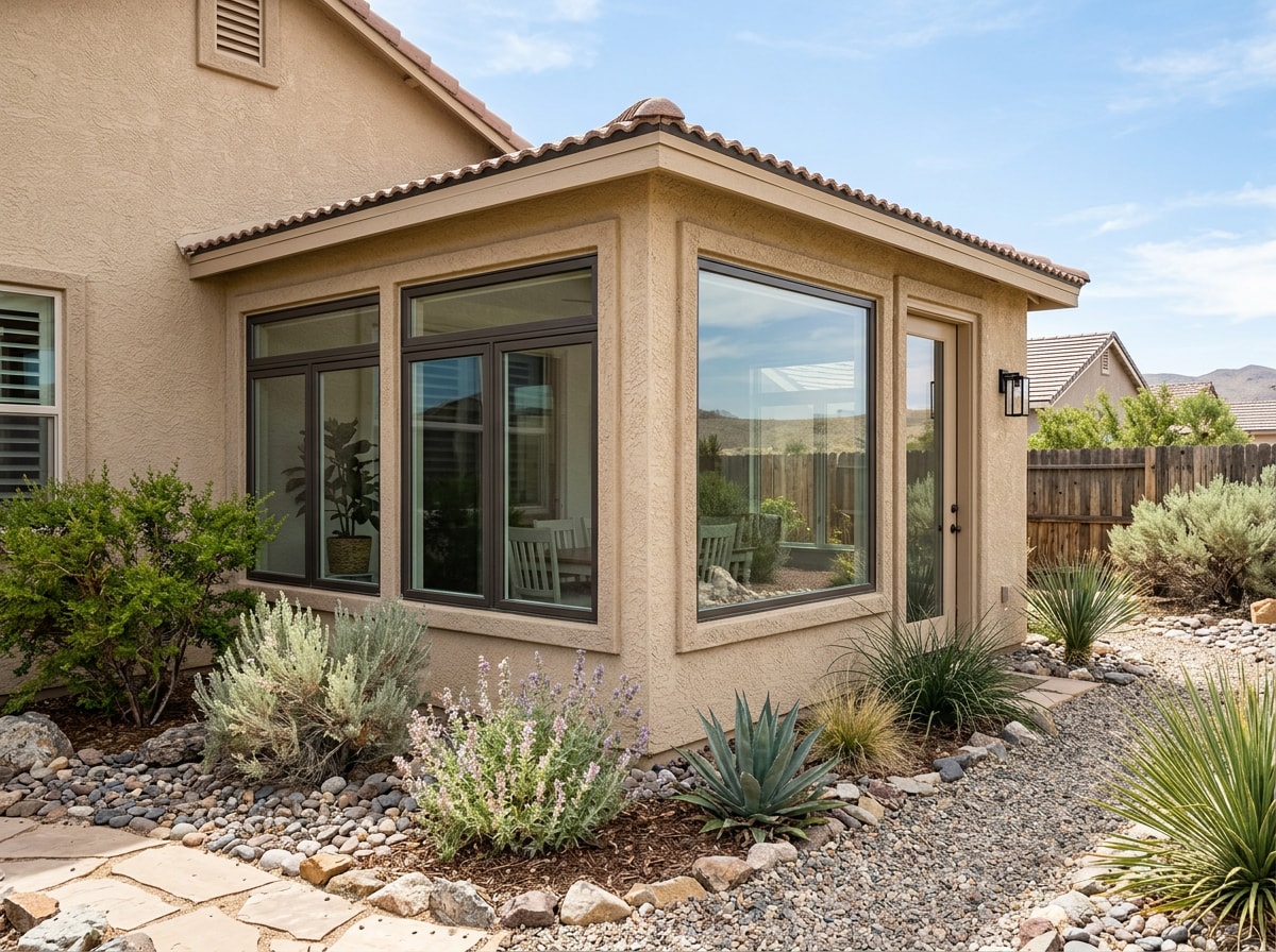 Converted porch addition with large windows on a North Las Vegas home