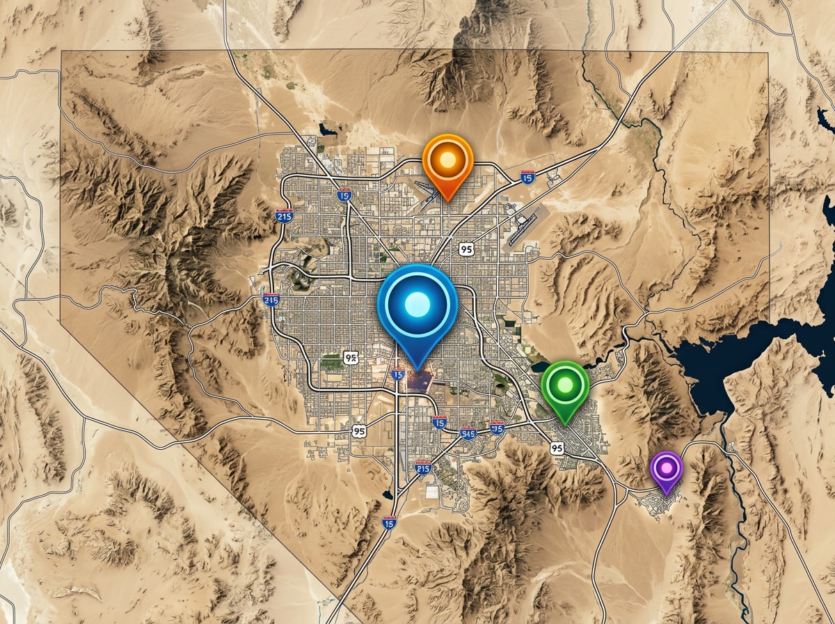 Map graphic of Clark County, Nevada service area including Las Vegas, Henderson, and Boulder City