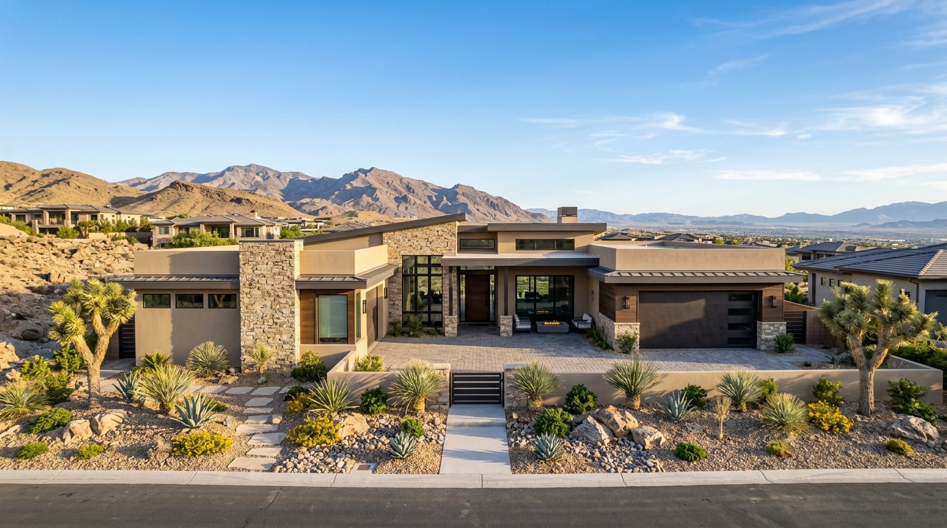 Newly completed turnkey construction home exterior in Henderson, NV Newly completed turnkey construction home exterior in Henderson, NV