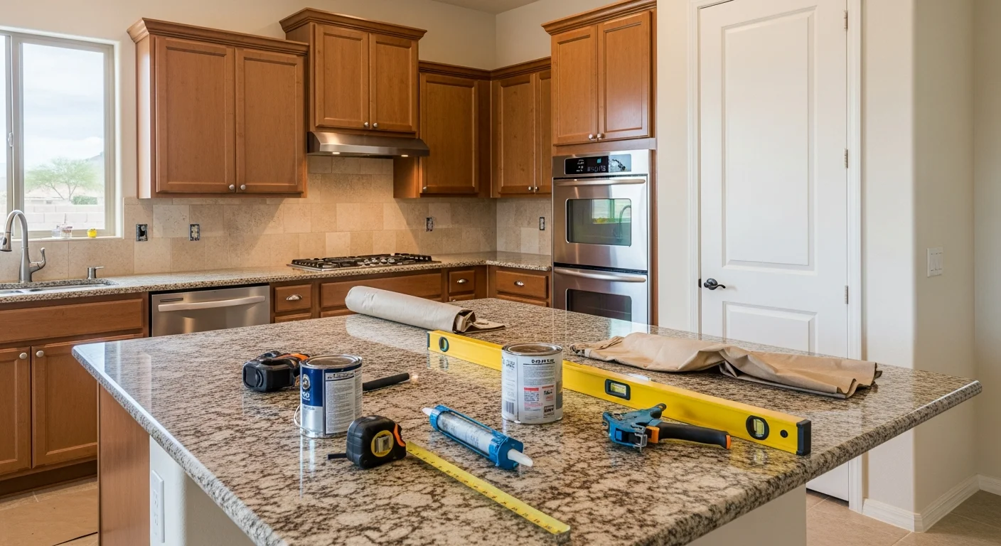 Modern kitchen remodel with custom cabinets and countertops in Las Vegas home
