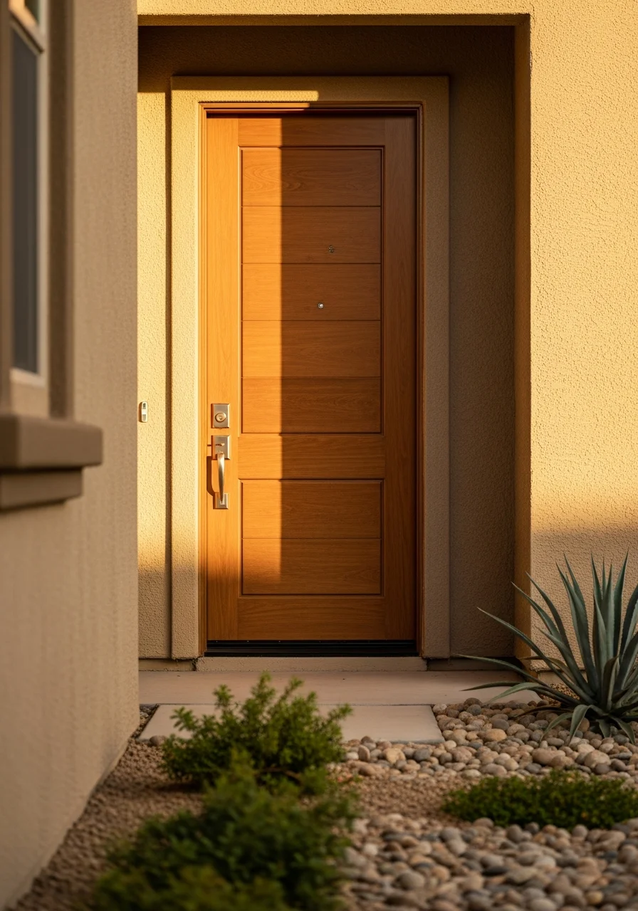 Close-up of a Henderson home's exterior entrance with professional finishing details.