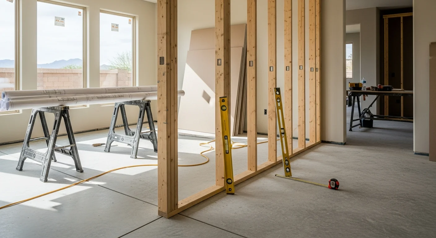 A fully remodeled single-family home interior in Henderson, Nevada, showing an open-concept kitchen and living area with updated flooring, cabinetry, and natural light. The renovation reflects a complete whole-home remodel completed by a licensed general contractor.