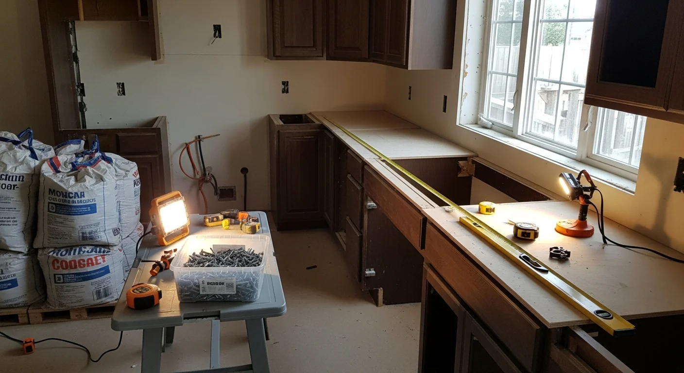 Remodeled kitchen interior in a Henderson, Nevada home featuring updated cabinetry, new countertops, and recessed lighting. The open layout connects to the main living area, reflecting a common design preference among Henderson homeowners.
